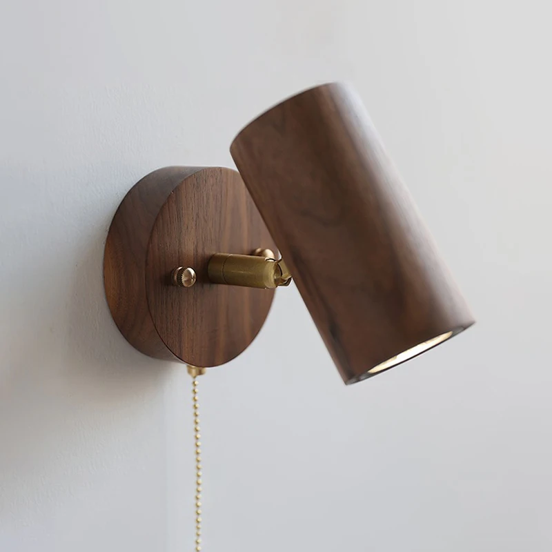 

Retro Walnut Wood Wall Lamp Adjustable Angle LED Spotlight for Bedroom Reading & Living Room Background bedside lights
