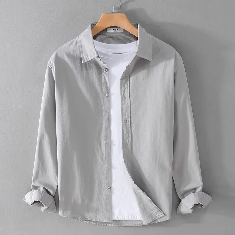 

Fre Summer Men's irt Thin Long Sve Pure Color Casual Outerwear Cotton Linen Youth Faion Breathable Button up Coat