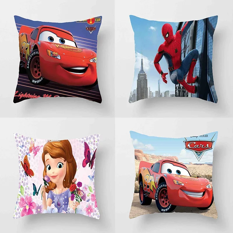 Disney Decorative Pillowcase Cushion Cover Car Sspiderman McQueen Sofia Princess Pillow Case Cartoon Gift 40x40cm 45x45cm