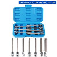 3/8inch Torx Star Bit Socket Set T25, T30, T40, T45, T50, T55, T60 Size Drive Extra Long Chrome-Vanadium Steel 7Pcs