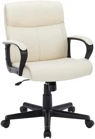 

Executive Office Chair with Padded Armrests Mid Back Lumbar Support and Adjustable Height & Tilt Angle, PU Leather Swivel Ro