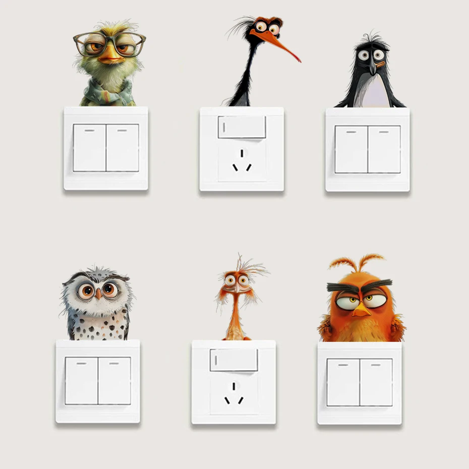 Funny Birds Child Bedroom Switch Cover Room Decor On-off Sticker Cute Switch Outlet Wall Stickers On Wall Mural Art Hot Sale