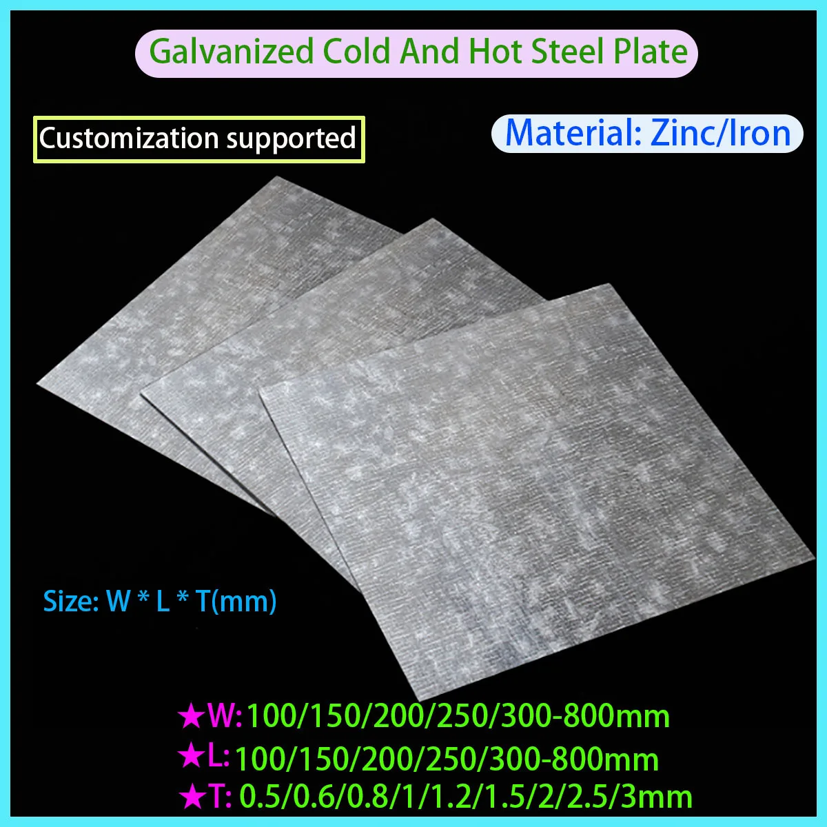 

Galvanized Iron Plate, White Iron Plate, Iron Plate Thickness 0.5/0.6/0.8/1/1.2/1.5/2.5/3mm