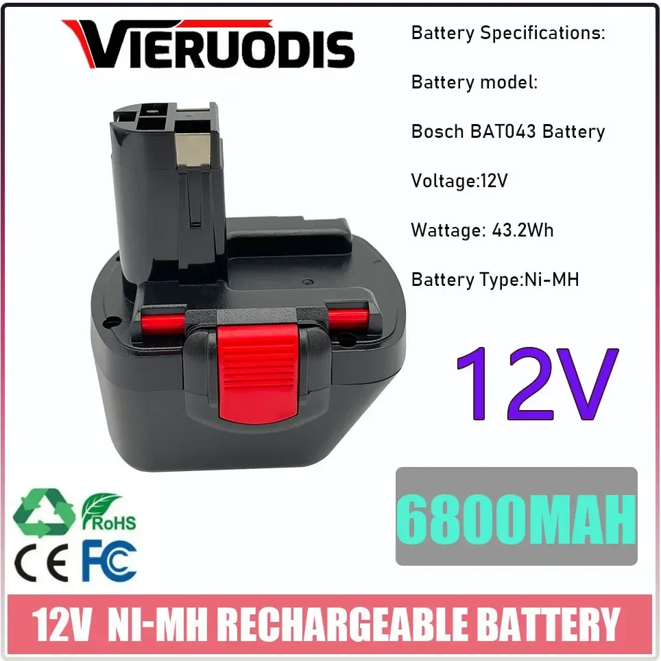 

For Bosch 12V Rechargeable Ni-MH Power Tool Battery 4800MAH 6800MAH 9800MAH BAT043 D70745 PSR12 GSB12 GSR12 BAT038 BAT045 BAT040