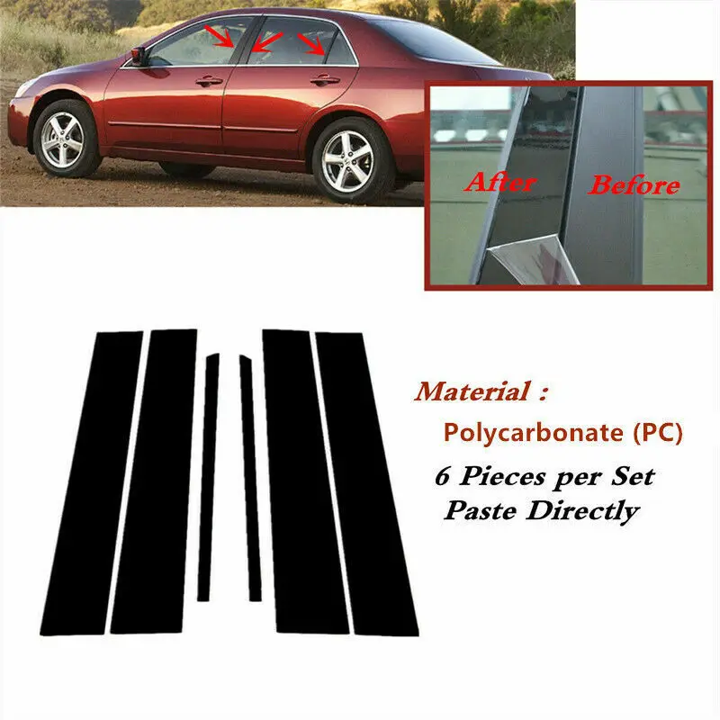 

Набор из 6 предметов, накладка на дверную стойку, глянцевый черный, подходит для HONDA Accord 2003-2007 4dr