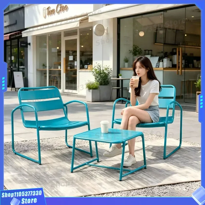 Modern Aluminum Wrought Iron Outdoor Dining Set for Balcony Courtyard Milk Tea Shop Leisure Table and Chairs Combination