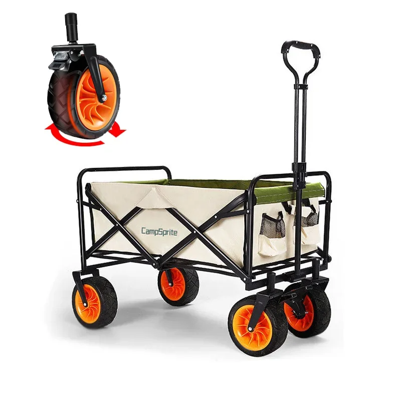 Outdoor Folding Beach Trolley Picnic Wagon Camping Travel Portable Cart With Foot Brake