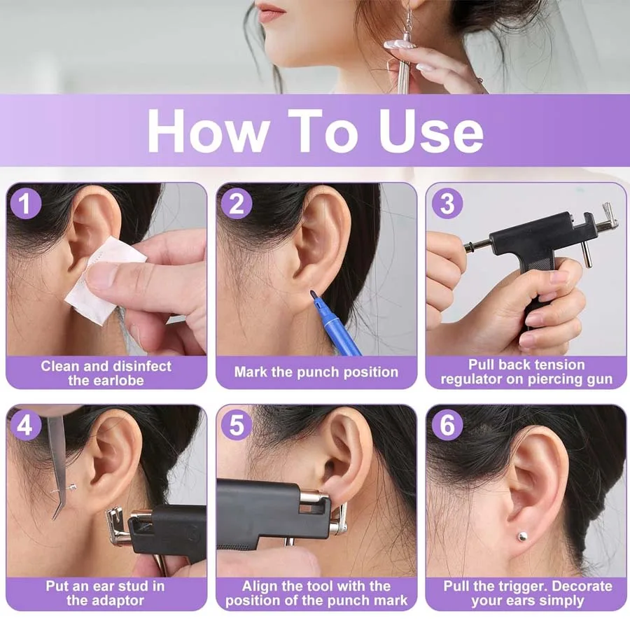 Professional Ear Piercing Gun Set Hypoallergenic Safety Ear Piercing Kit with 98pcs Earrings Stud