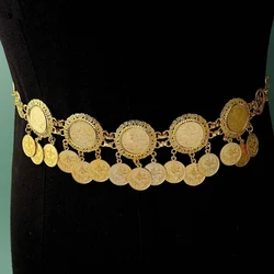 New Middle Eastern Style Belt Metal Chain Coin Tassel Belt Long Adjustable Length Body Chain Jewelry Belly Women's Fashion