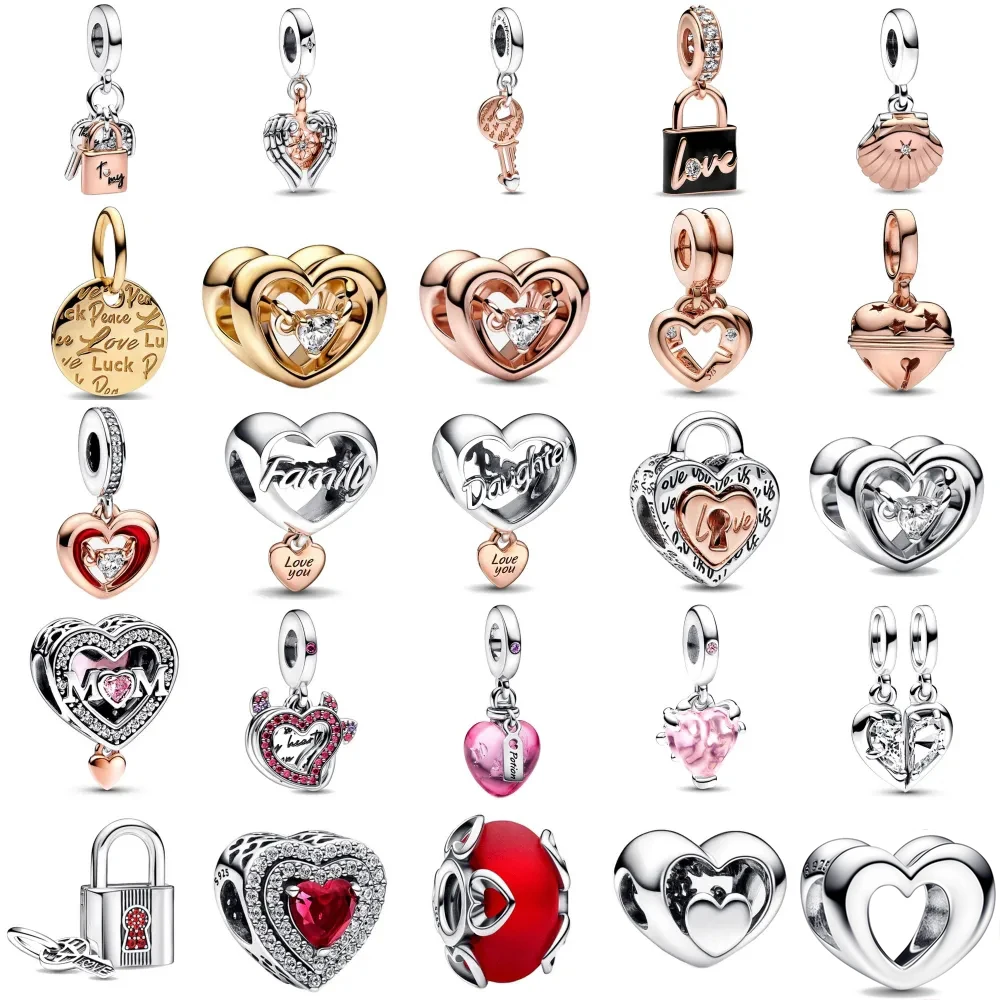 New 925 Sterling Silver Mother Daughter Family Love Heart Lock Charm Bead Fit Original Pandora Bracelet For Women DIY Jewelry