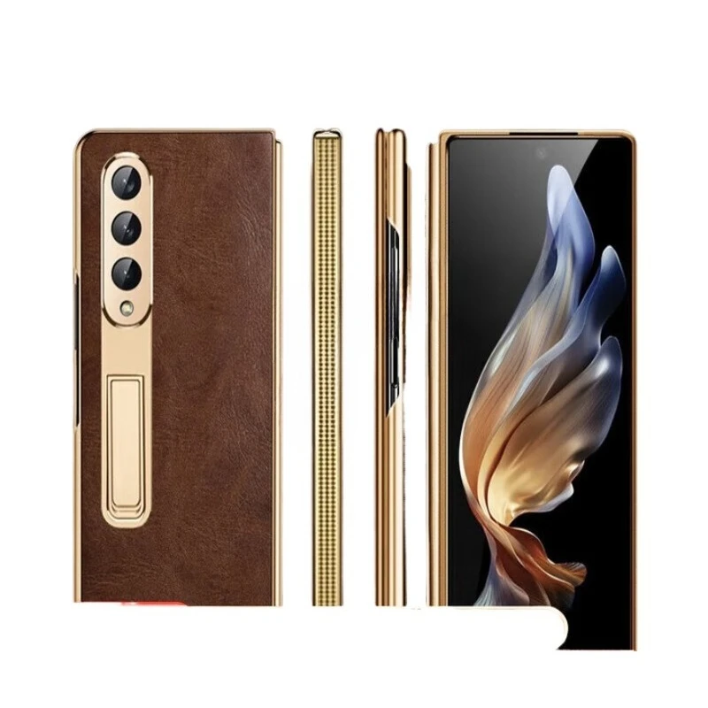 

Shell and film integrated bracket W22 leather all-inclusive anti-drop Zfold3 folding screen flip protective cover, retro brown