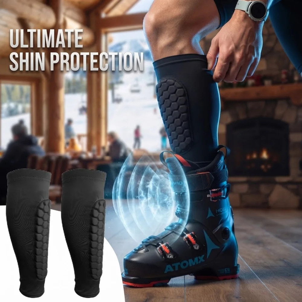 Ski Shin Guard Sleeves Pair Anti Shin Bang Boot Bite Relief Honeycomb EVA Padded Compression Calf Protector for Ski Snowboard