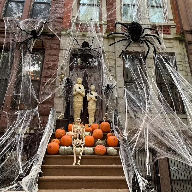 

2026 Glowing Luminous HalloweenSpider Webs with Spiders for Haunted House Horror Room Decoration Scary Party PropsSupplies Decor