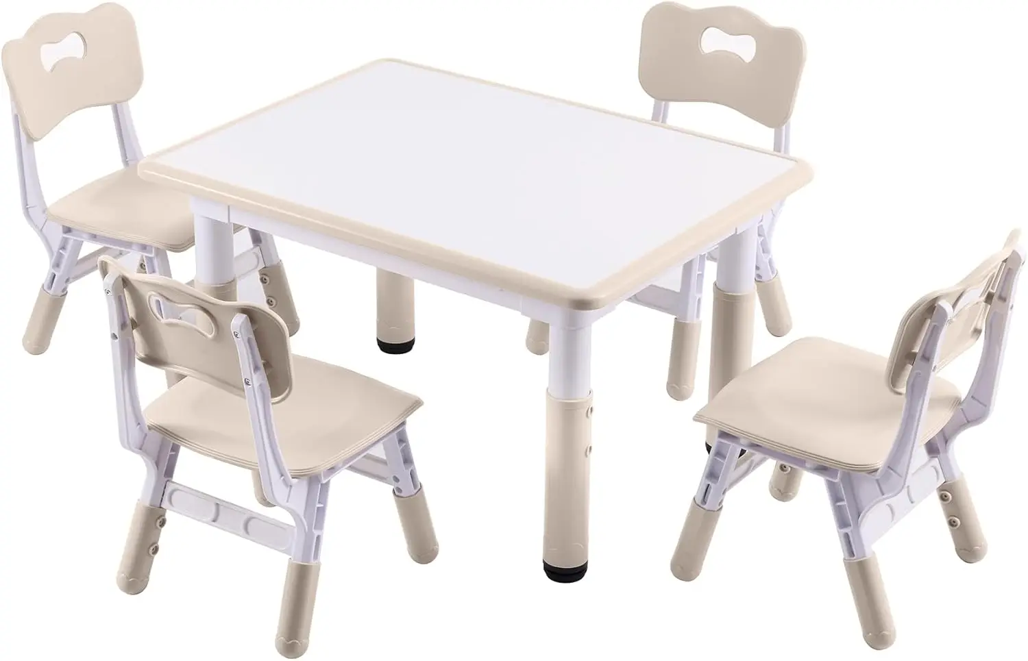 Juego de mesa y 4 sillas para niños de altura ajustable, juego de mesa y sillas para niños pequeños con escritorio, 31,5 pulgadas de largo x 23,6 pulgadas de ancho para niños