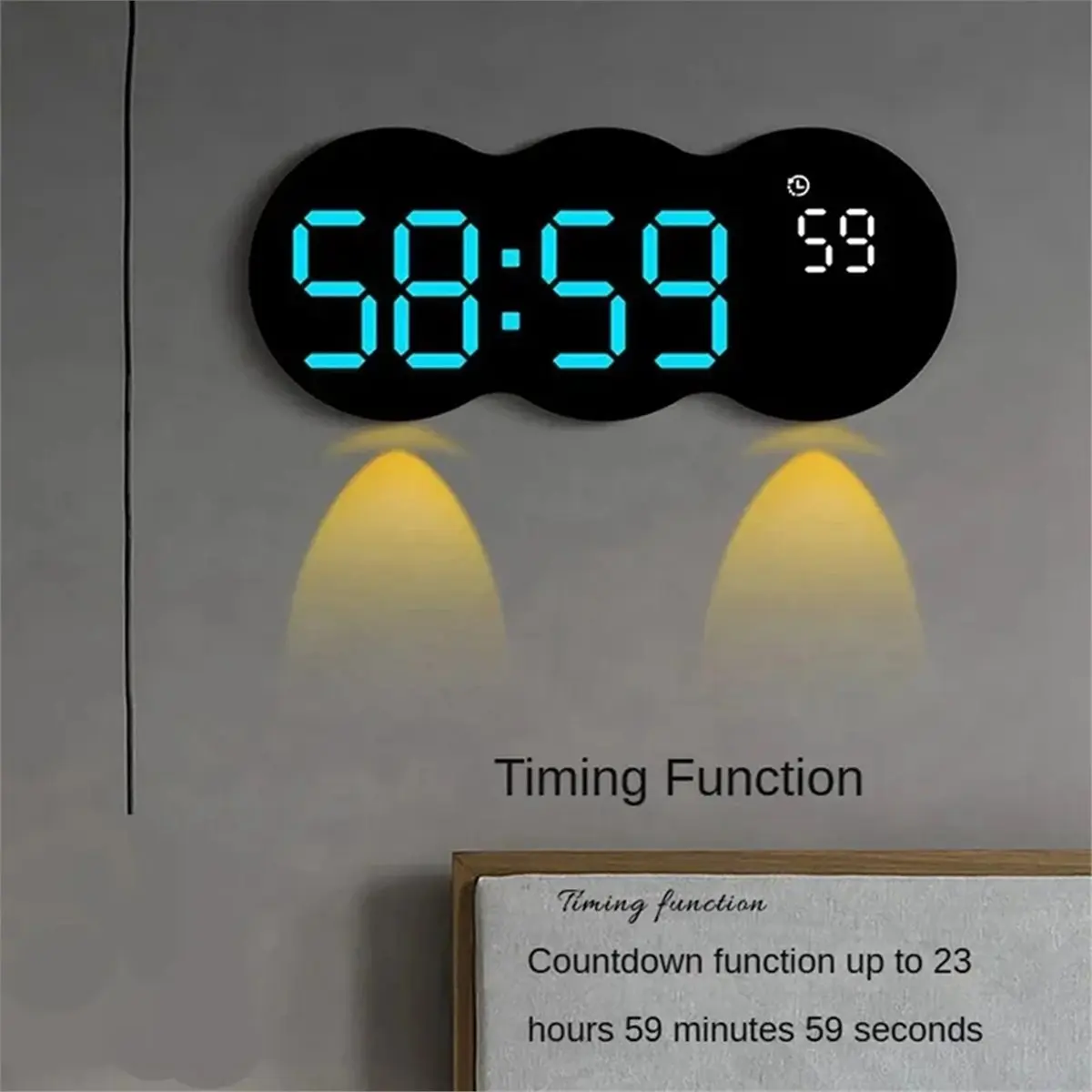 A32I LED Ambient Light Clock Living Room Wall Clock Timing Function Two Sets of Clock Brightness Level Remote Control. B