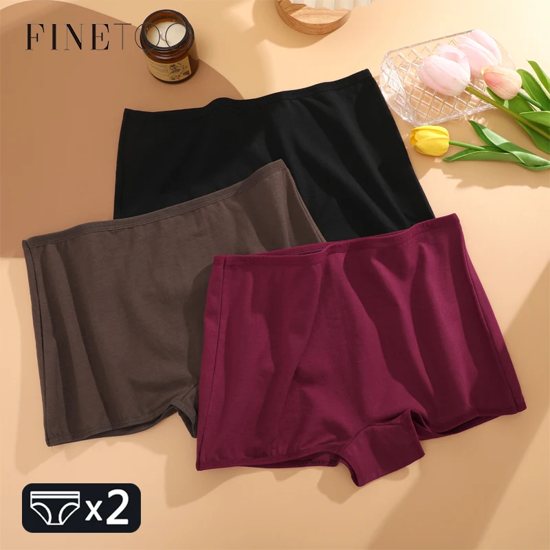 FINETOO 2Pcs/Set Cotton Seamless Boxers Underwear Women's Sports Boyshorts Sexy Low Waist Solid Lingerie Girls Cozy Safty Shorts