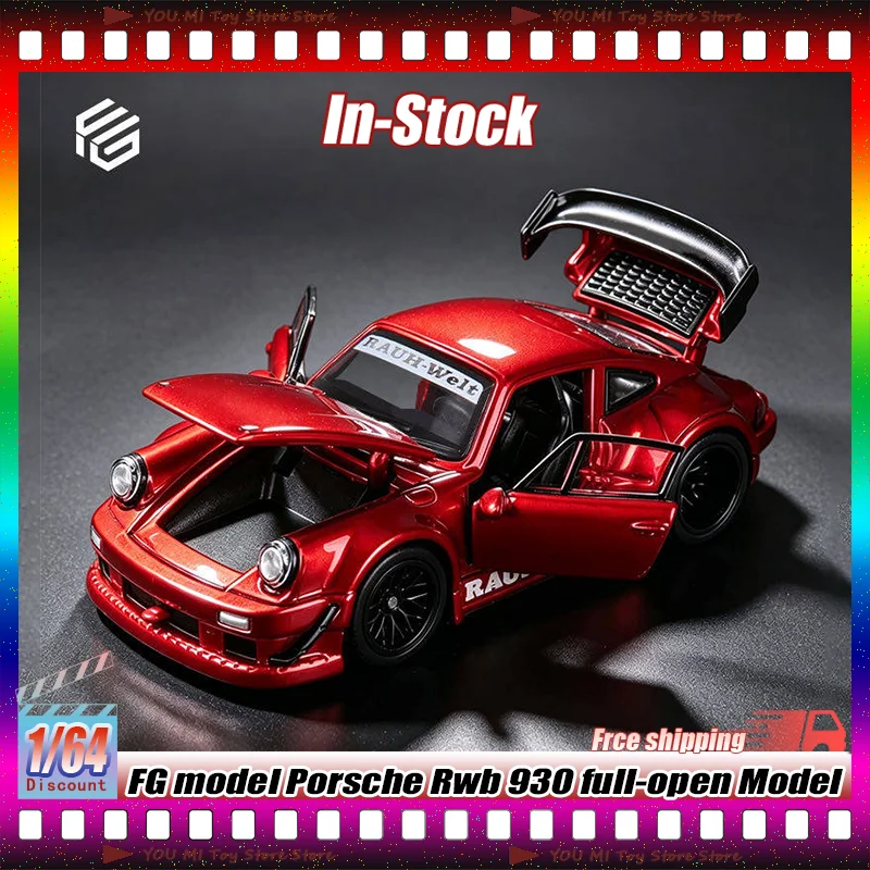 合金1-64-fgダイキャストモデルカー-ポルシェ-rwb-930-開閉可能な透明レッドカラー-コレクターズカー-大人向けコレクター向け-ホームディスプレイ用