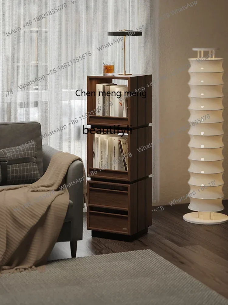 Estantería giratoria de madera maciza M182, estantería de suelo de nogal negro 360, gabinete de vino para sala de estar, estante de almacenamiento, revista de exhibición R