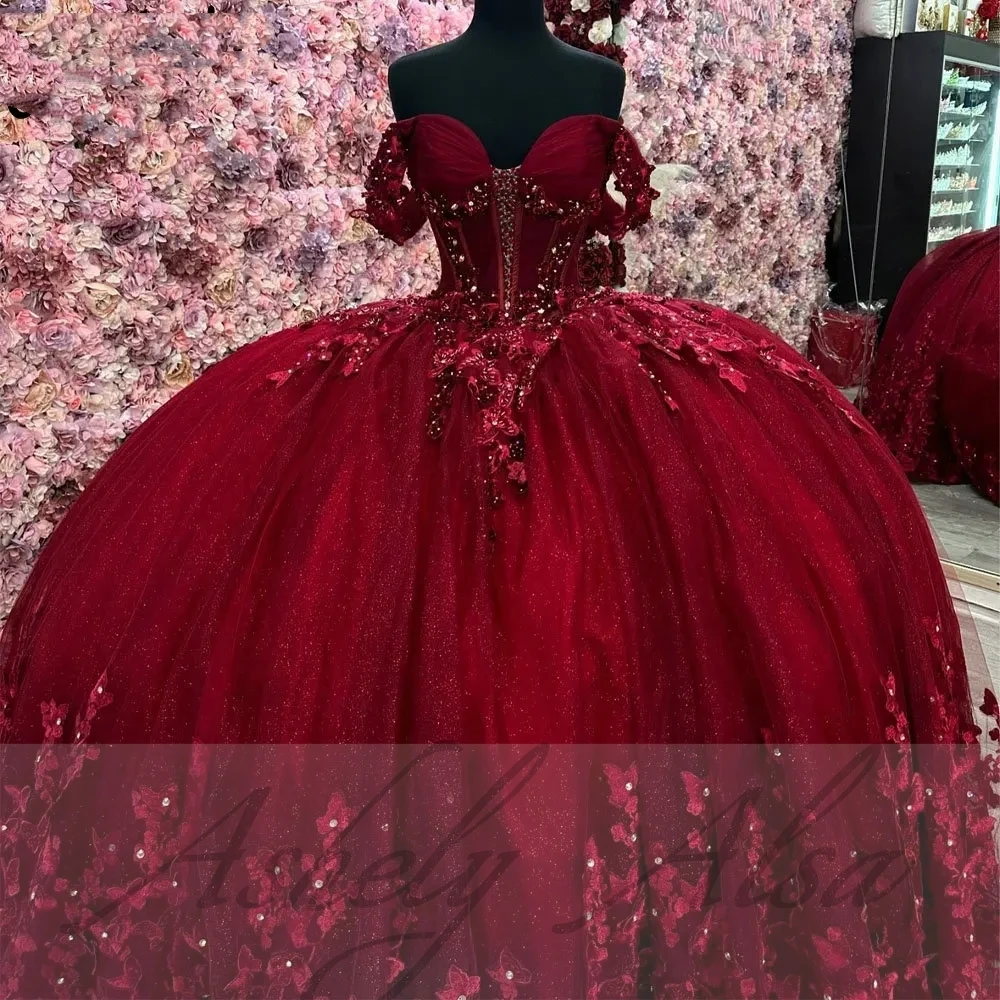 AA168 vestidos de fiesta de cumpleaños elegantes mexicanos personalizados para mujer con hombros descubiertos apliques de flores vestido de baile grande 15 16 vestido de quinceañera