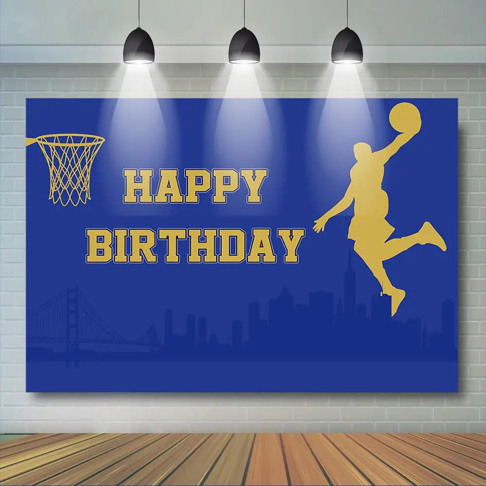 

Mocsicka Basketball Birthday Backdrop Blue Gold Backdrop Sportsman Sport Background Boy's Birthday Party Decor Banner