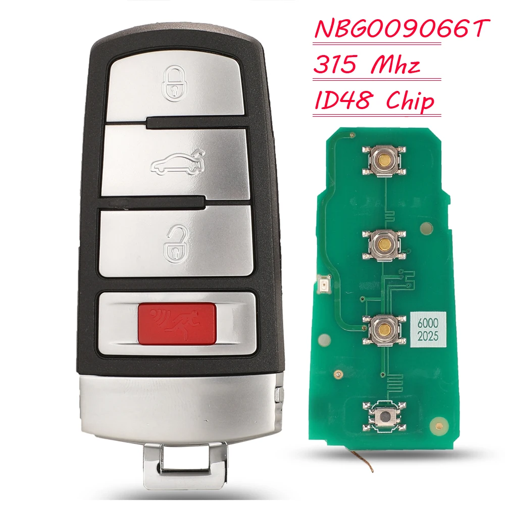 jingyuqin New Smart Car Key Remote 315Mhz ID48 Chip For Vw Passat CC 2006 2007 2008 2009 2010 2011 2012 2013 NBG009066T