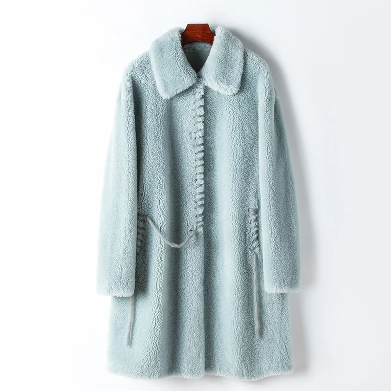 

Light Blue Thick Woolen Coat Long Sleeve Buttons Up Women's Jacket Wool & Blends Korean Fashion Coat Lady Winter Overcoat