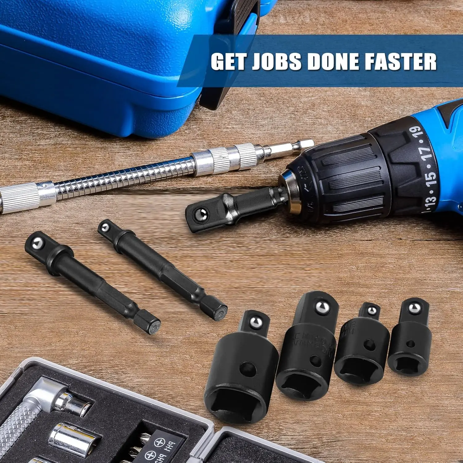4 /8/12PCS Impact Socket Adapter And Reducer Set Extension Set Socket Drill Adapter Turns Power Drill Into High Speed Nut Driver