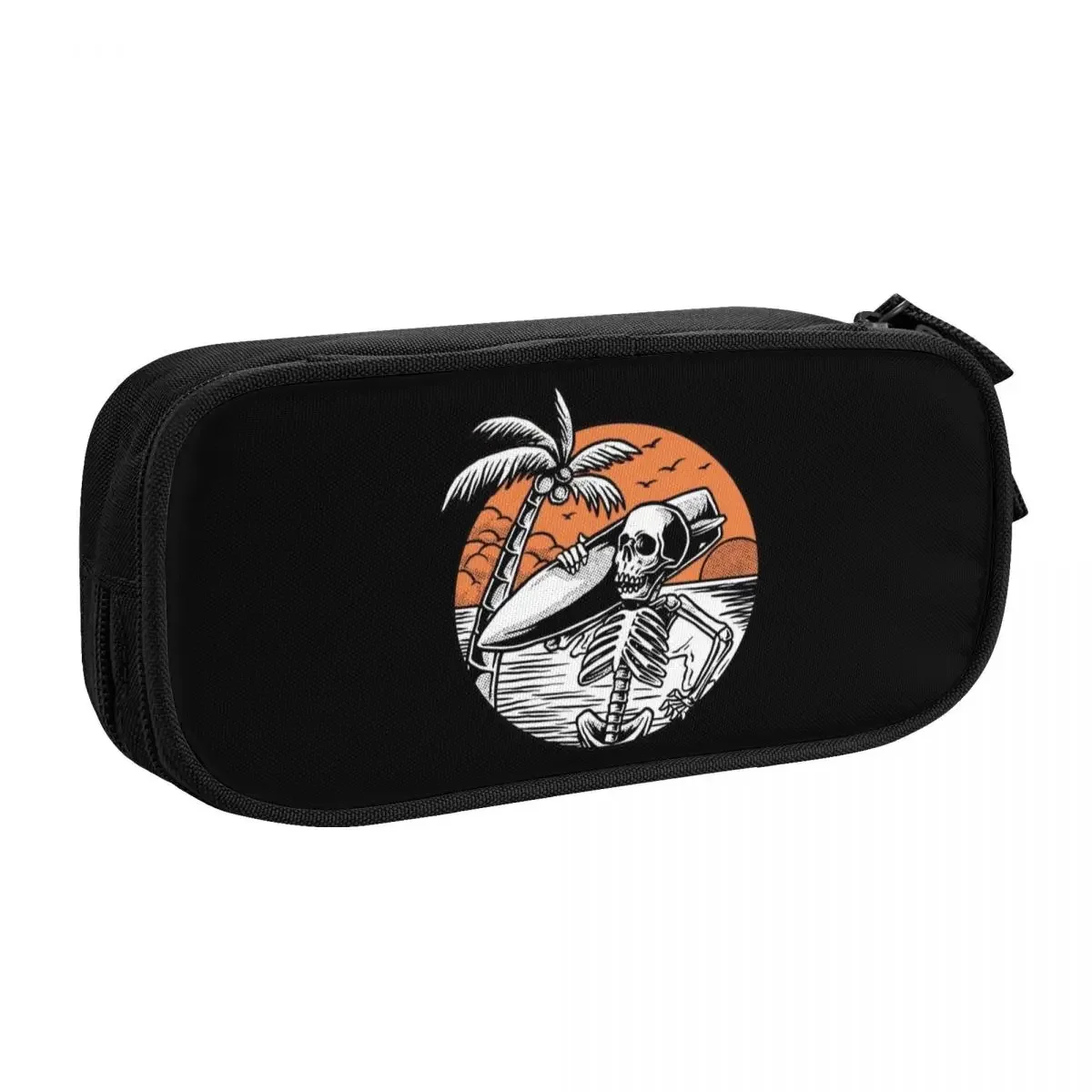 Custom Cute Summer Surf Skeleton Surfing Pencil Cases for Girls Boys Large Capacity Pen Bag Box School Supplies