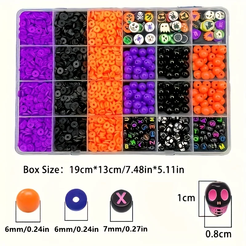 2700pcs， Halloween colored round bead soft pottery skull letter bead set box, used for DIY production supplies view 2