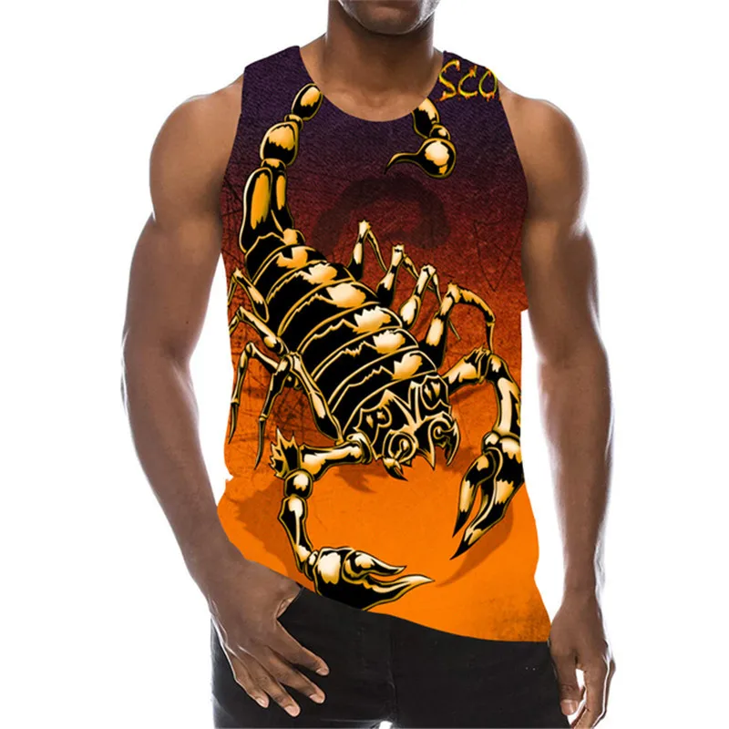 Men\'s Scorpion Fashion 3D Tanks Sleeveless Summer Street Style Tops 3D Animal Print Loose Casual Male Vest Top Big Size 6XL