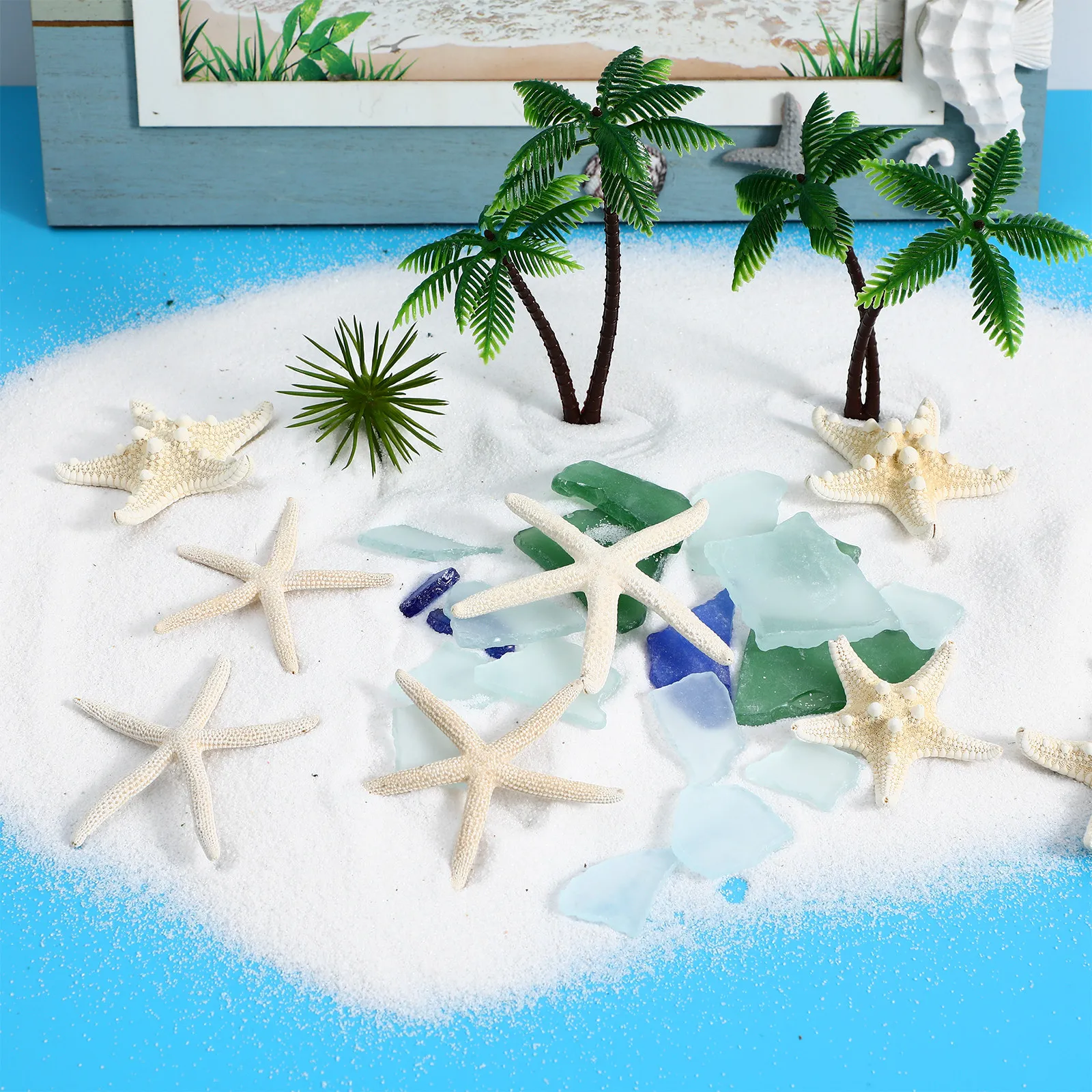 Coastal Sea Star Decor Set Sea Glass Pieces Crushed Glass Vase Filler Fish Tank Nautical Ornament
