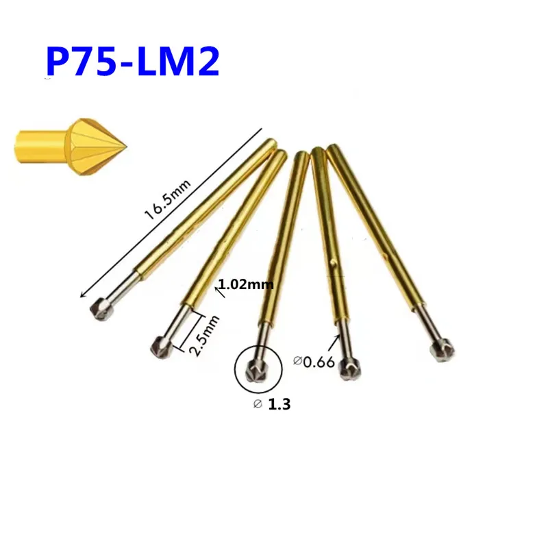 

100PCS Spring Test Pin P75-LM2 Crown Head 1.02mm Outer Diameter 16.55mm Total Length PCB Probe