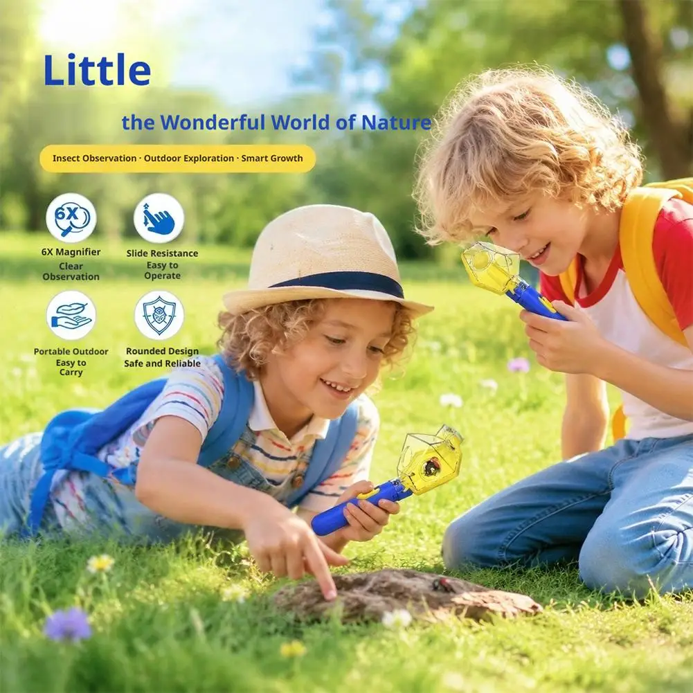 Kids Bug Catcher with 6X Magnifying Glass Outdoor Exploration Nature Learning Educational Toy Handheld Insect Trap Viewer