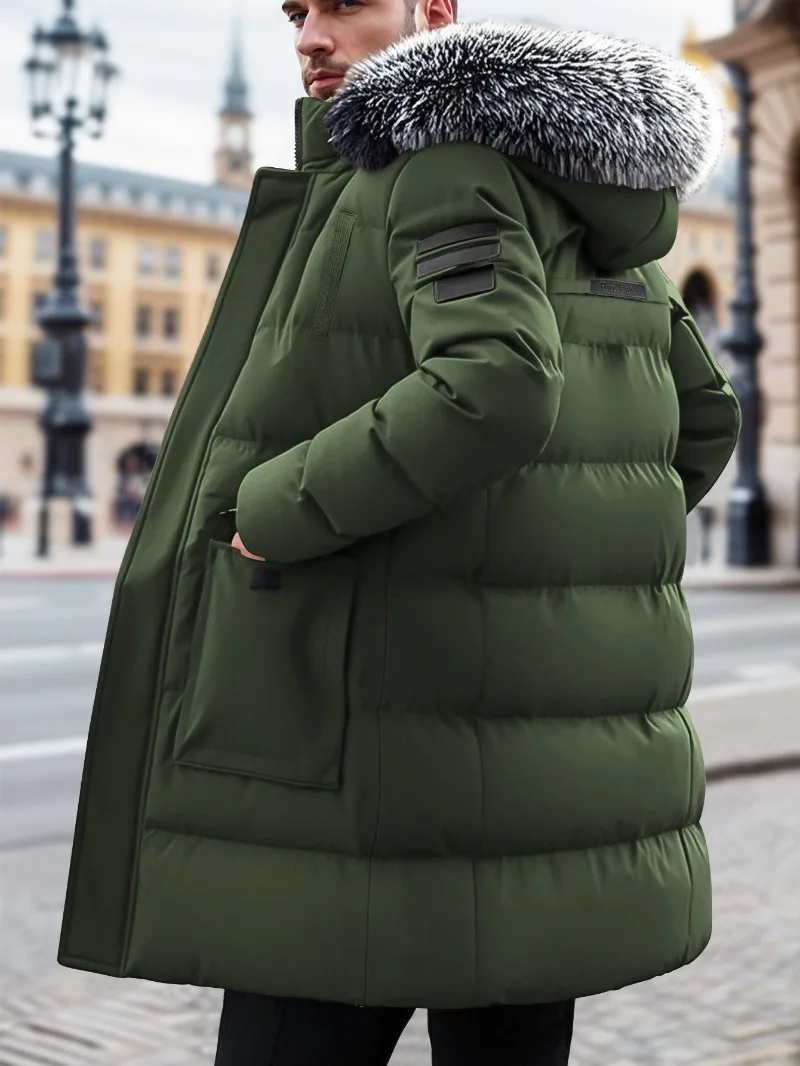 سترة شتوية مقاومة للرياح للرجال معطف بوليستر كاجوال مع غطاء رأس قابل للفصل وسحّاب أمامي وأكمام طويلة وجيوب ملابس شتوية