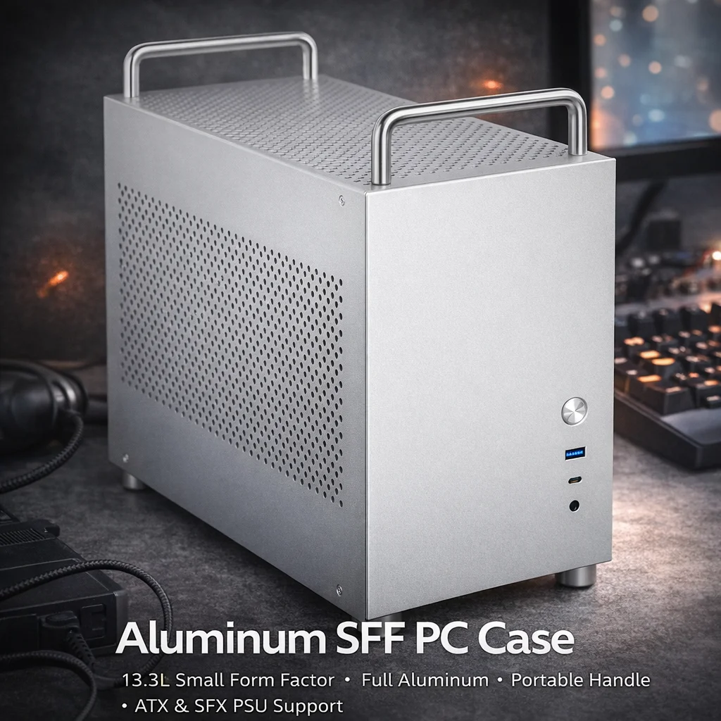 

Aluminum MATX PC Case Computer Case Portable Handle Desktop Case Support ATX SFX Power Supply Type-C HX100