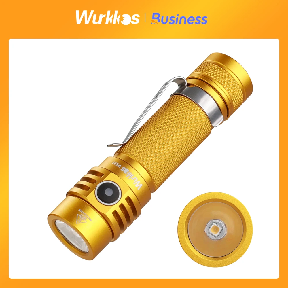 

Wurkkos -TLF Golden WK03 18650 Flashlight Nichia 519A 5000K 1200lm USB C Rechargeable Extra Magnetic Tail Cap (LIMITED OFFER）