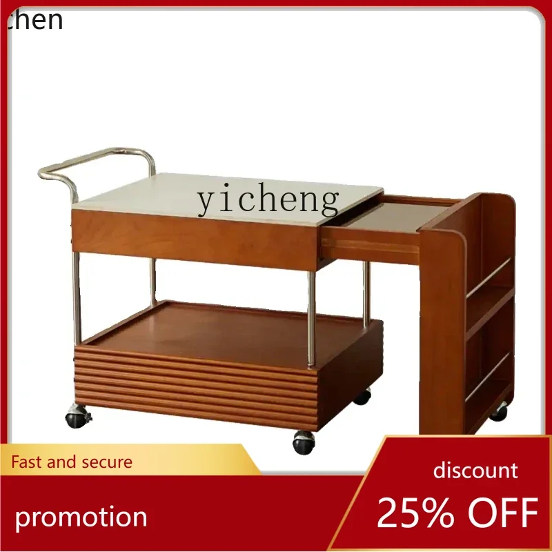 ZML solid wood small table surrounding the stove to make tea mobile tea cabinet Japanese medieval rock slab tea table edge table