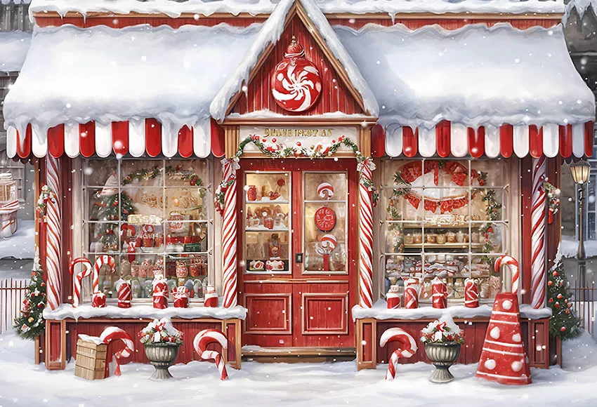 Mehofond Snow Christmas Candy Store Backdrop for Photography Family Kids Birthday Party Photo Crutch Decor Background Studio