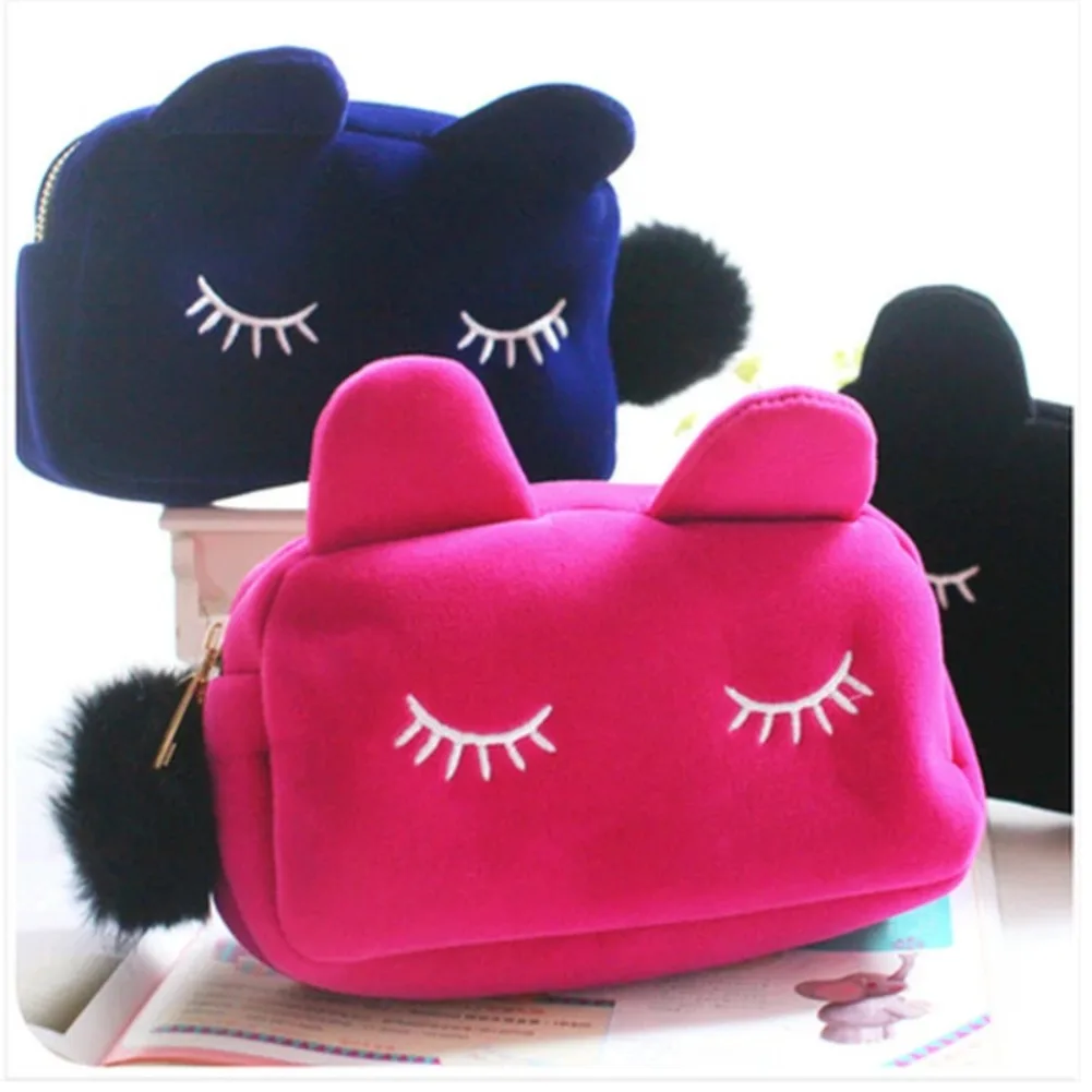 Cute Cat Large-capacity Cosmetic Bag Korean Cute Clutch Bag Coin Purse Ladies Portable Travel Wash Bag Cosmetic Storage Bags