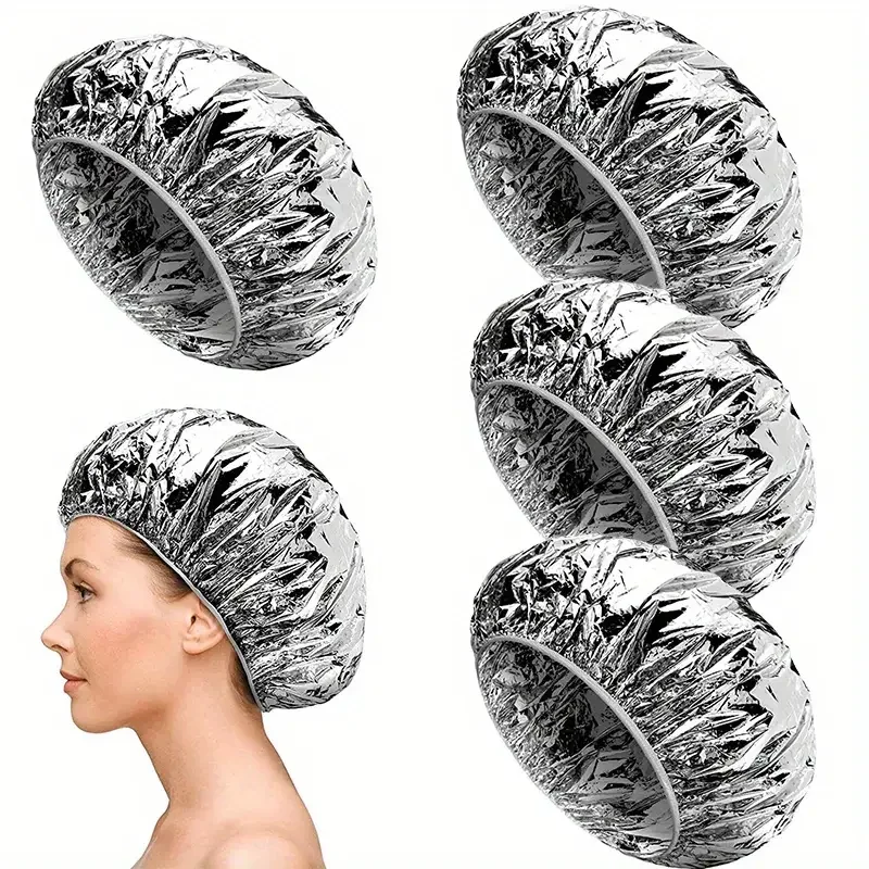 4 Stück/Set Wiederverwendbare Aluminiumfolie-Haardampfhaube, elastische Thermo-Haarbehandlungshaube, Tiefenpflege-Wärmehaube für Zuhause und Salon – Detail 1