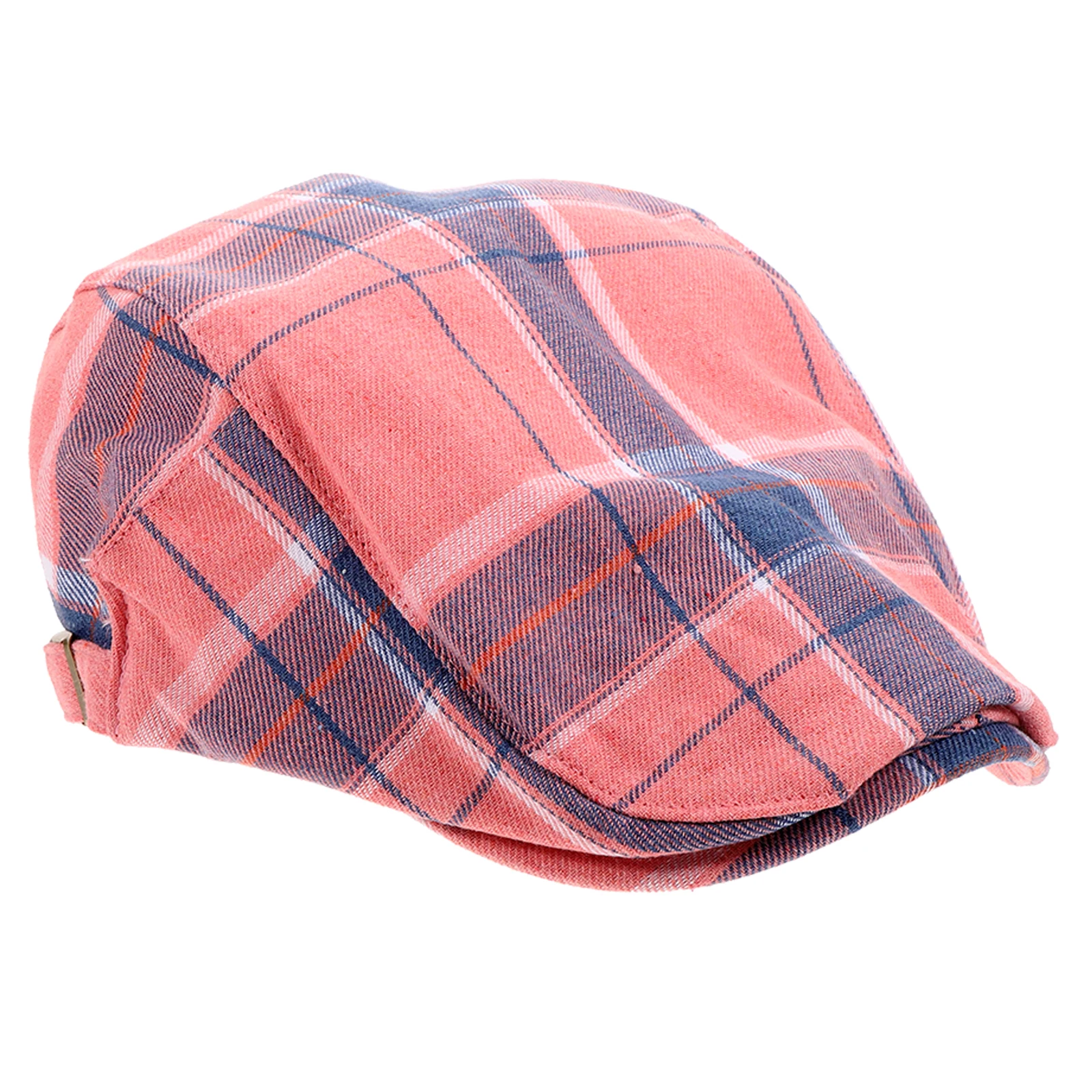 

Plaid Beret Newsboy Cap Adjustable Cotton Polyester Unisex Pink Hats Fits All Occasions Men Women