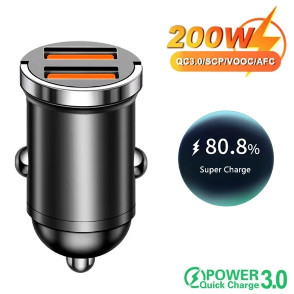 100W/200W QC3.0 Mini-Autoladegerät mit zwei USB-Anschlüssen (Typ C) für schnelles Laden, universeller Autoadapter für Xiaomi, Samsung, iPhone, PD-Ladebuchse