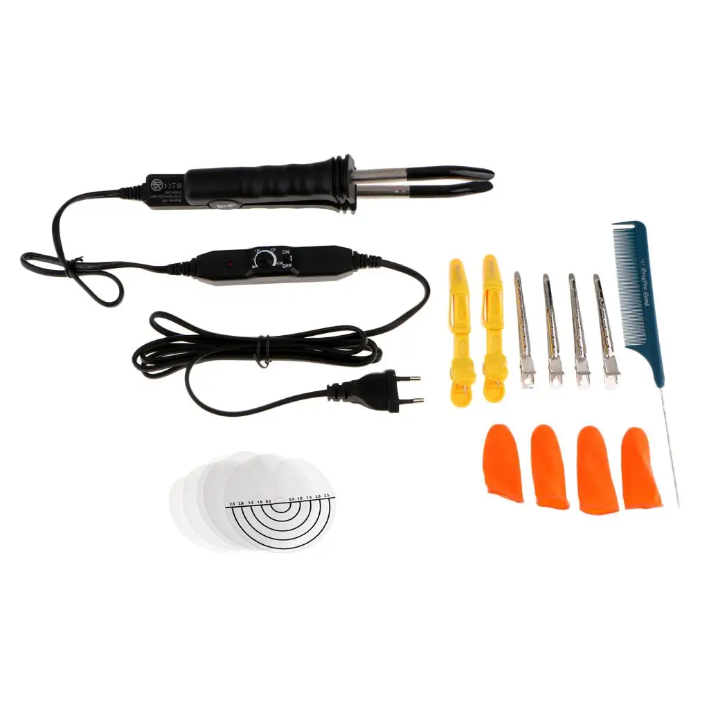 Hair Extensions Fusion Keratin Set Professional Salon Tool Scalp Heat Protected Shield Heat Iron Connector Wand Apply EU Plug