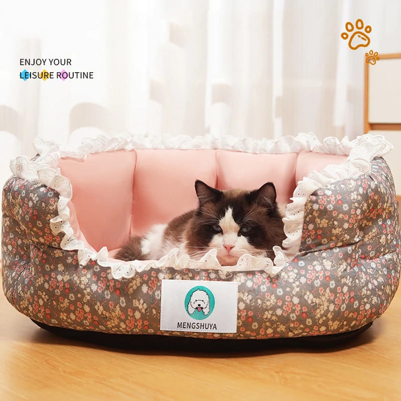 2024 Summer Pet Dog Bed Cat Bed Cat Mat Fragmented flowers Dog Mat Cotton Nest Dog house Puppy Sofa Bed Dog Beds for Medium Dogs