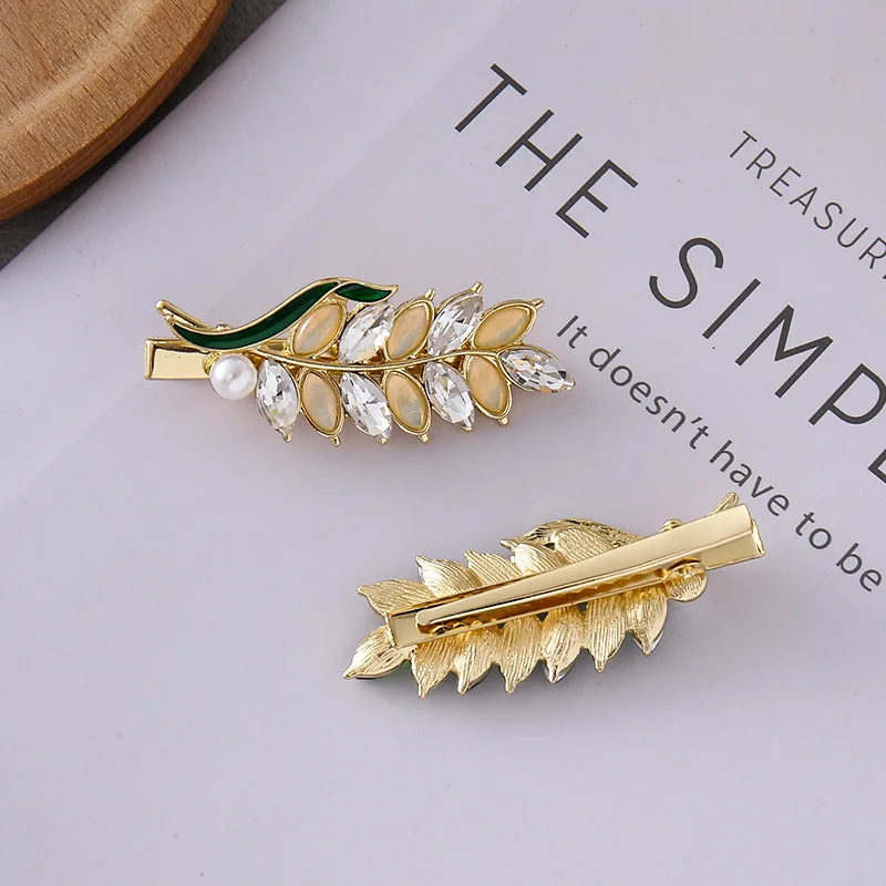 Stylish Retro Green Metal Hairpin Fashionable Wheat Shape Hair Clip for Bridal Hair Decoration