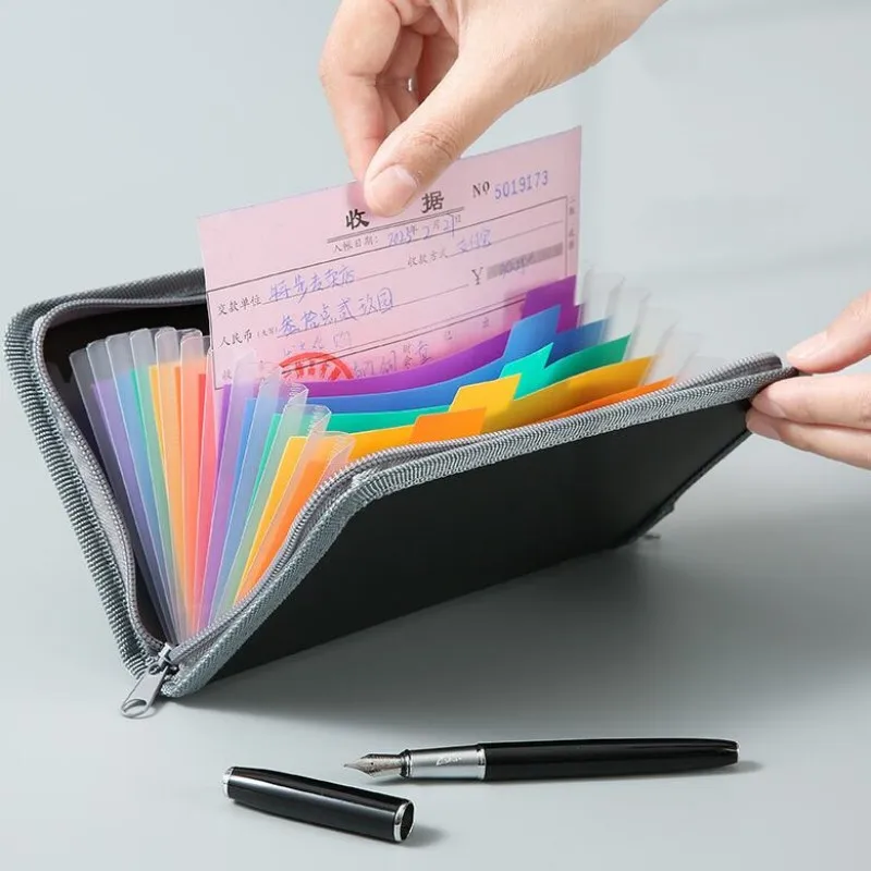 A6 Mini Rainbow Organ Bag Edge Zipper Clip New Bill Storage Multi-layer File Folder Filing Products