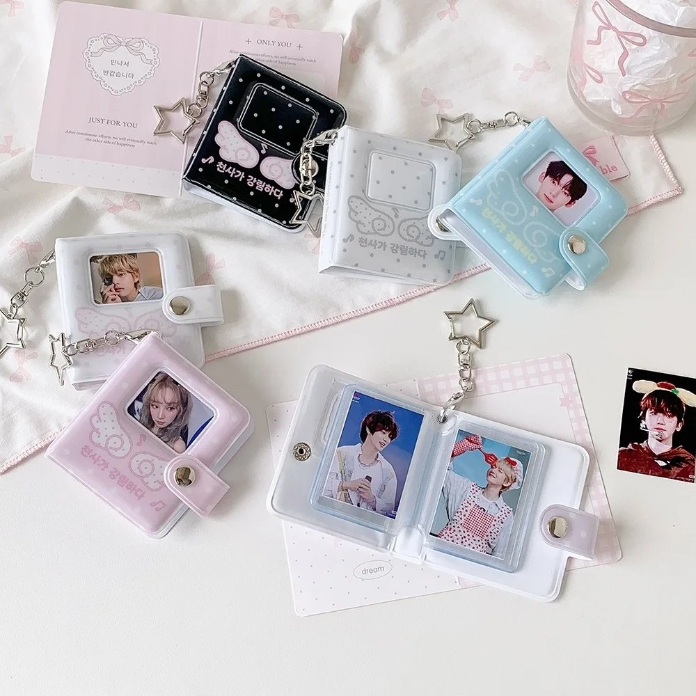 Cute 2-Inch Photo Card Holder Angel Wings Snap Button Mini Photo Album PVC Card Storage Book For K-Pop Collecting