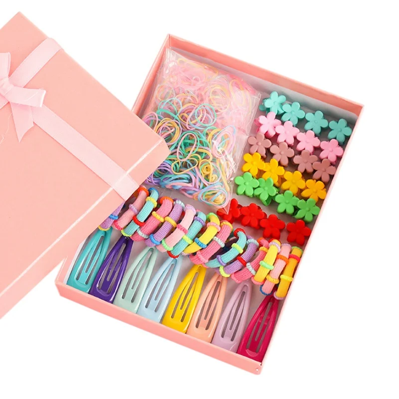 

Baby Girls Hair Accessories Sets Cute Colorful Small Flower Catch Clip BB Clip Girl Hair Rope Rubber Band Kids Headwear Set