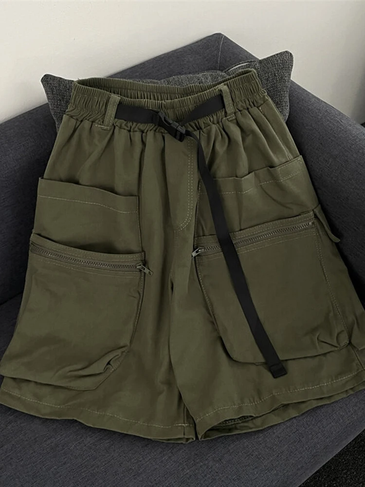 

Мужские летние брюки свободного кроя в американском рабочем стиле, прямые, модные, брендовые, повседневные, больших размеров, длиной до колена.