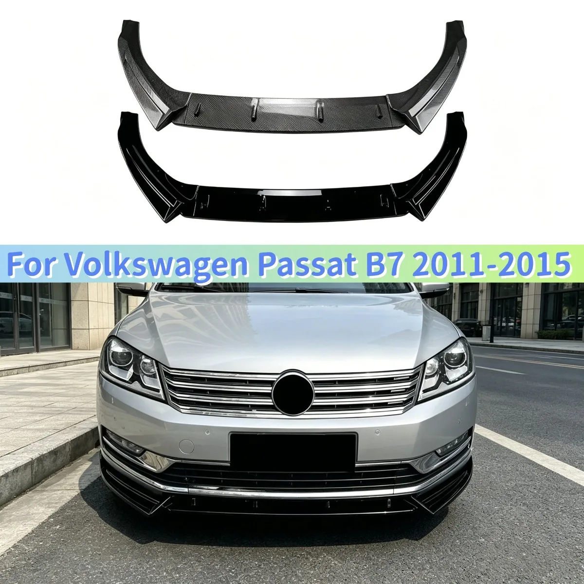 

For Volkswagen Passat B7 2011-2015 Glossy Black/Carbon Look Front Bumper Lip Spoiler Splitter Car Styling Body Kit Exterior Part